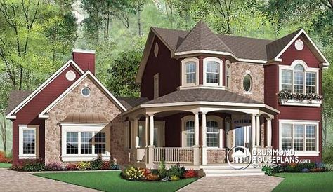 COUNTRY VICTORIAN HOME DESIGN  4 bedrooms, 3 full baths, 1 hafl bath, 2-car garage & master on main !   http://www.drummondhouseplans.com/house-plan-detail/info/country-1001808.html Victorian House Plan, Veranda Design, Victorian House Plans, Drummond House Plans, Victorian Style House, Two Story House Plans, Monster House Plans, Victorian House, Victorian Design