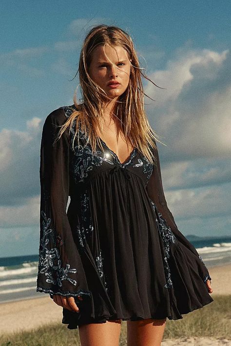 embroidered Black Western Outfit, Dresses Sundresses, Concert Dresses, Nashville Outfits, Babydoll Style, Long Black Dress, Style Crush, Woven Dress, Favorite Dress