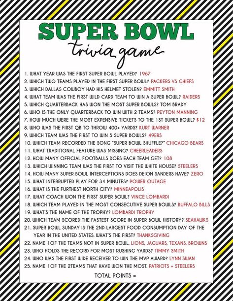 Super Bowl Spirit Week Ideas, Football Trivia Game, Super Bowl Trivia, Super Bowl Activities, Football Trivia, Superbowl Squares, Dallas Cowboys Party, Superbowl Party Games, Superbowl Game