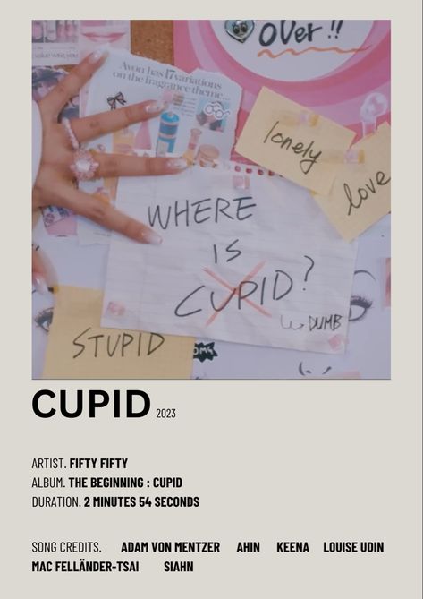 cupid by fifty fifty minimalist poster Cupid By Fifty Fifty, Cupid Fifty Fifty, Fifty Fifty Cupid, Posters Kpop, Song Posters, Photo Room, Fifty Fifty, Minimalist Posters, Pop Posters