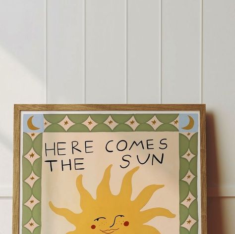 Ayesha corcoran | ☀️ Here comes the sun ☀️  Trying to manifest some sunshine for us all with this new print 😂🌞🕶️ Available now! Hope you... | Instagram Here Comes The Son Nursery, Here Comes The Sun Nursery Theme, Here Comes The Sun, Nursery Inspo, Here Comes, Bank Holiday, Childrens Room Decor, New Print, Childrens Room