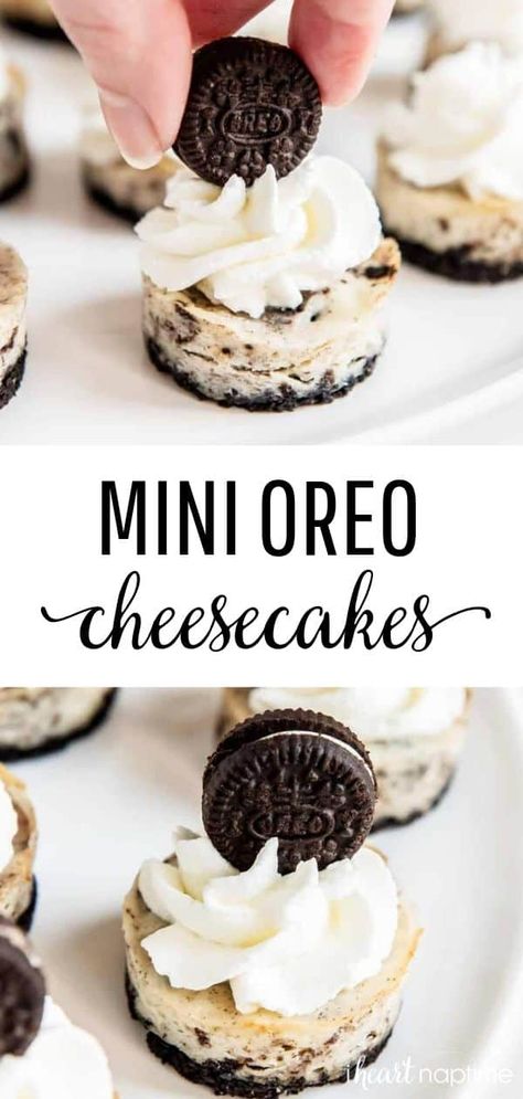 Mini Oreo Cheesecake Bites, Oreo Cheesecake Bites, Mini Oreo Cheesecake, Oreo Cheesecake Recipes, Cookies And Cream Cheesecake, Mini Cheesecake Recipes, Cream Cheesecake, I Heart Naptime, Simple Dessert