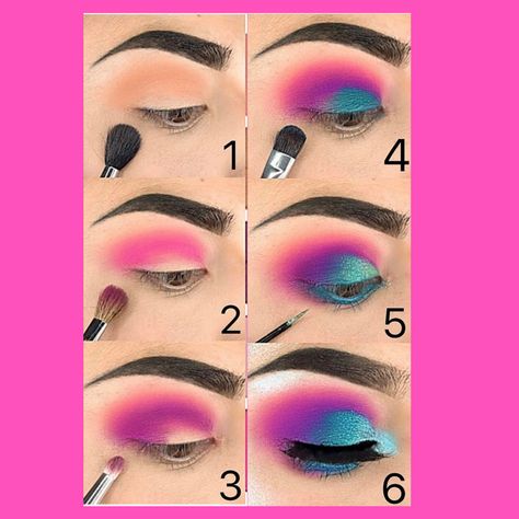 Colorful Eyeshadow Looks, 80s Eye Makeup, Colorful Eye Makeup Tutorial, 80s Makeup, Bright Eye Makeup, Bright Makeup, Retro Makeup, Painted Faces, Barbie Makeup