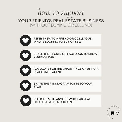 It's OK if you're not ready to buy or sell yet — I'm here to be a resource for all things home, for you and anyone you know!  Swipe → to see a few ways that you can make a big impact in supporting your friends in real estate without making a transaction.  And thank you to all of my clients, friends, and family who have continuously supported me and helped me grow — it truly means the world to me!  ♥️ Real Estate Tips For Sellers, Beginner Real Estate Agent, Realtor Aesthetic, Real Estate Training, Getting Into Real Estate, Real Estate Marketing Design, Real Estate Education, Realtor Marketing, Help Me Grow