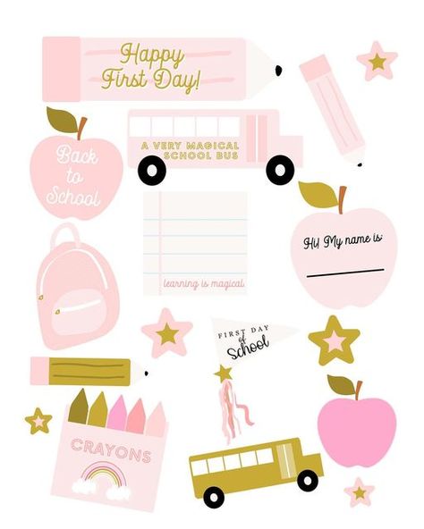 Linley • Whimsical Darlings Co on Instagram: "I had so much fun putting together a little back to school printable bundle this year! It includes 20 pages of prints, first day questionnaires, lunch box notes & various school-themed shapes that can easily be resized for all sorts of back to school projects, decorations, gifts, etc. Here’s a peek - these can be used as prints to hang up in a classroom space or desk area, or even printed on sticker paper & cut out individually. Four color ways are i First Day Of School Questionnaire, School Questionnaire, Lunchbox Notes, Printable Classroom Decor, First Day School, Back To School Party, Lunch Box Notes, Kindergarten First Day, Classroom Printables