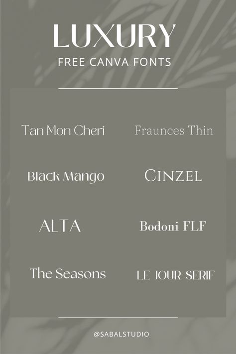 Free Canva fonts for luxury branding. These 7 aesthetic fonts in Canva will elevate your brand and take your marketing designs to the next level ✨ #scriptfont #calligraphy #typography #fontlover #texteffects #graphicdesign Best Canva Fonts Pairing, Free Canva Fonts Pairing, Canva Luxury Fonts, Luxury Font Pairing, Luxury Canva Fonts, Luxury Fonts Typography, Luxury Fonts Branding, Font Pairings Canva, Free Canva Font Pairings