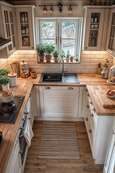 Kitchen Ideas With Big Windows, Big Kitchen Window, Tiny Cottage Kitchen, Dreamy Lighting, Cozy Ideas, 2024 Kitchen, Creative Bedroom, Tiny Cottage, Cottage Kitchens