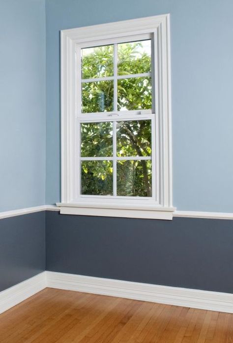 This is especially important if your window frames are white, too. "Paint the walls surrounding your window a darker cool color and the walls will recede and the window will pop," says Stewart. Wall Paint Colour Combination, House Paint Design, Wood Wall Design, House Paint Interior, Bedroom Wall Paint, Interior Windows, Wall Paint Colors, Room Paint, Residential Interior