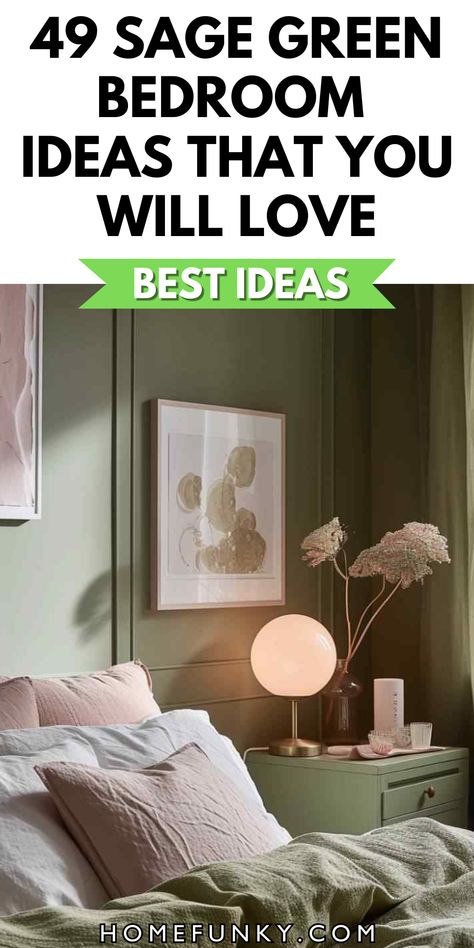 49 Sage Green Bedroom Ideas that You Will Love Sage And Cream Bedroom, Dark Upholstered Bed, Upholstered Grey Bed, Sage Walls, Sage Green Bedroom Ideas, Cozy Window Nook, Bedroom Ideas Pinterest, Geometric Headboard, Statement Walls