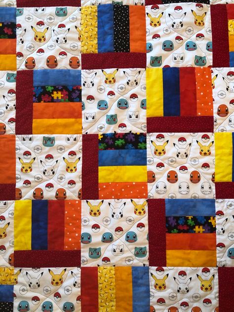 Pokemon Quilts Ideas, Pokemon Quilt Ideas, Pokemon Quilt Pattern, Pokemon Quilts, Pokemon Quilt, Baby Quilts Easy, Quilt Journal, Pokemon Fabric, Boys Quilt Patterns