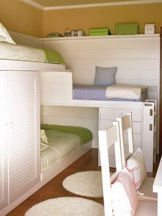 Learn five ways to make your child's small room look and live a lot bigger! Perfect for grandkids, as well... Triple Bunk Bed, Triple Bunk, Small Space Bedroom, Kids Bunk Beds, Guest Bed, Small Room, Bunk Bed, Small Space Living, Kids' Room