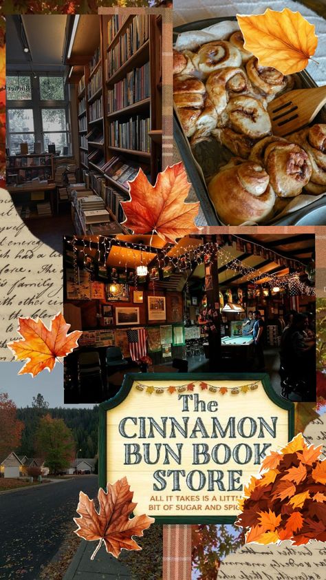 The Cinnamon Bun Book Store #thecinnamonbunbookstore #fall #book #cozy #lauriegilmore Cinnamon Bun Bookstore Aesthetic, The Cinnamon Bun Book Store Aesthetic, Pumpkin Spice Cafe Book Aesthetic, The Cinnamon Bun Book Store, Gilmore Books, Romcom Books, Books A Million, Book Reading Journal, Cinnamon Bun