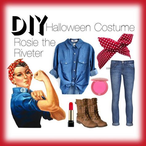 Rosie the Riveter by i-heart-tigger on Polyvore - http://goo.gl/WPTN7X Rosie The Riveter Halloween Costume, Rosie The Riveter Halloween, Modest Halloween Costumes, Rosie The Riveter Costume, Holloween Costume, Hallowen Costume, Costumes For Teens, Diy Halloween Costume, Look Retro