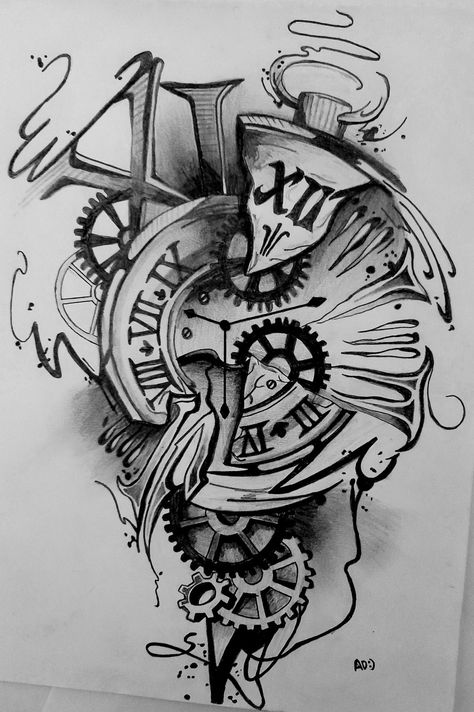 Mechanical Clock Tattoo Design, Mechanical Clock Tattoo, Compas Tattoo, Back Of Leg Tattoos, Leg Sleeve Tattoos, Leg Tattoo Ideas, Abstract Art Tattoo, Full Leg Tattoos, Rose Tattoos For Men