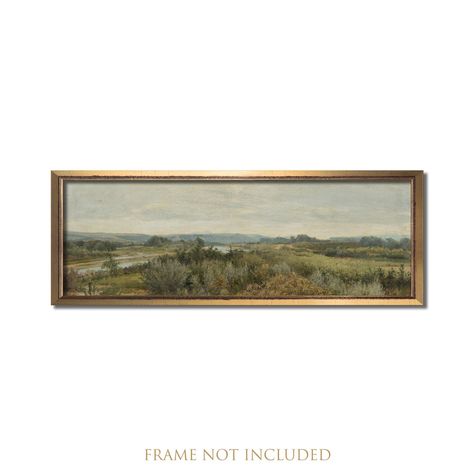 Landscape Print Muted Landscape Painting Hazy River Valley - Etsy Canada Antique Oil Paintings Landscapes, Bedroom Artwork Above Bed, Muted Landscape, Panoramic Wall Art, Eclectic Art, Above Bed, River Valley, Vintage Landscape, Printing Company