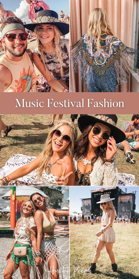 Festival season is here and I’d be lying if I said I hadn’t already been mentally planning outfits for a summer of fun. Music festivals are perfect time to express yourself creatively through fashion because anything goes! Boho, hippie or 70s. I’m sharing a few of my looks from the last few years from Bonnaroo, Pilgrimage and ACL. Planning the outfits, makeup and hair is so much fun! | Hunter Premo | Summer Outfits Inspiration Outfits For Reggae Concert, Reggae Music Festival Outfit, Bluegrass Music Festival Outfits, Reggae Festival Outfit Summer, Boho Outfits Festival, Pilgrimage Festival Outfit, Music Festival Outfits For Women Over 40, Boho Music Festival Outfit, Spring Music Festival Outfit