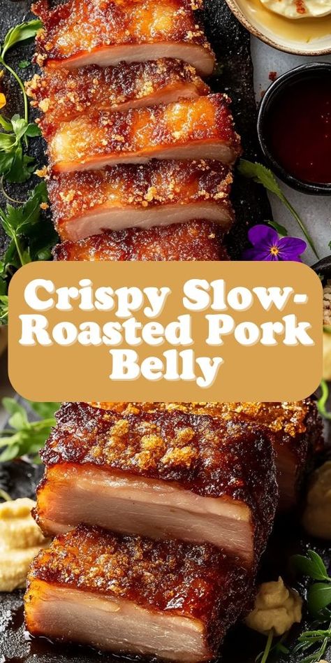 Crispy Slow-Roasted Pork Belly is a dish that offers a rich, satisfying culinary experience! 🍖🔥 With perfectly crispy crackling and tender meat, this pork belly is slow-roasted to perfection. Ideal for special occasions or a hearty meal, it’s full of flavor and texture.  📌 Save this pin to make crispy and delicious slow-roasted pork belly for your next dinner! #SlowRoastedPorkBelly #CrispyCrackling #ComfortFood #HeartyDinners #RichFlavors #EasyRecipes Best Pork Crackling, Pork Belly Crackling, Roast Pork Crackling, Crackling Recipe, Slow Cooker Pork Belly, Roasted Pork Belly Recipe, Roast Slow Cooker, Pork Belly Roast, Slow Roast Pork