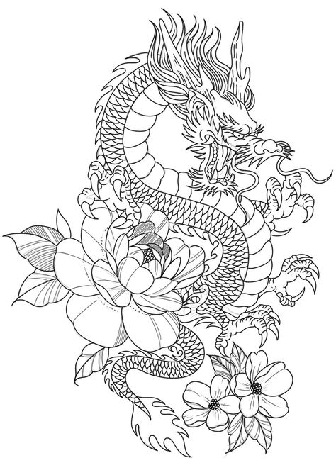 Dragon With Lilly Tattoo, Chinese Dragon Hip Tattoo, Fire Ox Tattoo, Dragon Tattoo With Rose, Dragon Hip Tattoos Women, Traditional Chinese Dragon Tattoos, Dragon Forearm Tattoo Women, Hamstring Tattoo Women, Dragon Thigh Tattoos Women