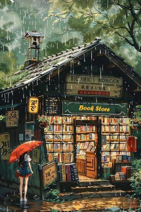 Book Store Wallpaper, Boox Palma Wallpaper, Dreamy Artwork, Japon Illustration, Ghibli Art, Girly Art Illustrations, Cool Wallpapers Art, Beautiful Landscape Wallpaper, Fantasy Art Landscapes