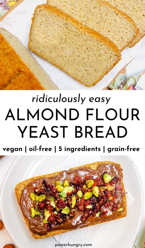 Quick and easy vegan almond flour bread with yeast is the grain-free, gluten-free, oil-free sandwich bread you've been waiting to make & eat! #almondflour #yeast #yeastbread #easyyeastbread #sandwichbread #wfpb #wfpbno #wfpbbread #grainfree #grainfreebread #glutenfree #glutenfreebread #oilfree #oilfreebread #easyveganbread #almondflourbread Bread With Yeast, Almond Flour Bread Recipes, Yeast Free Breads, Almond Flour Bread, Grain Free Bread, Chewy Bread, Flour Bread, Almond Flour Recipes, Low Carb Bread