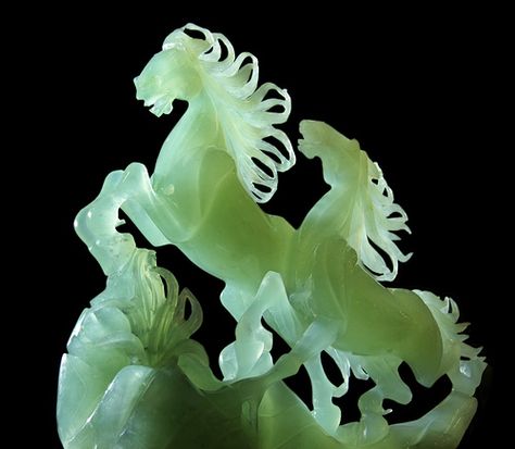 Jade Sculpture, Back Lighting, Gemstone Art, Chinese Jade, Carving Designs, Horse Sculpture, Beijing China, Equine Art, Stone Sculpture