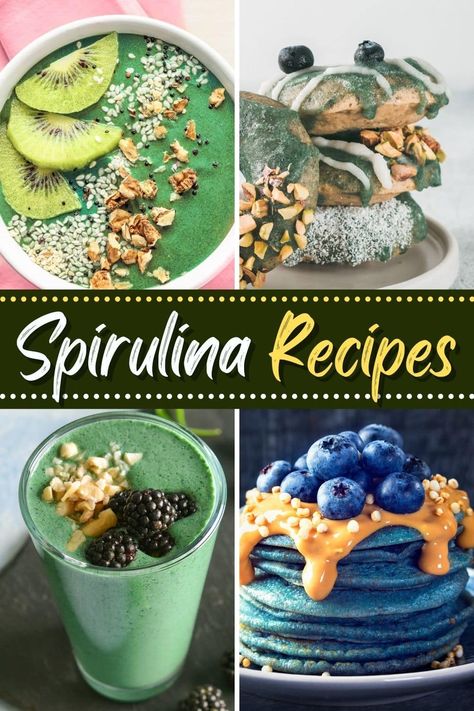 These fun, bright-colored, and delicious spirulina recipes are simply magical! From smoothies to pancakes to pudding, you'll love these colorful dishes. Spirulina Bowl, Spirulina Recipes Drinks, Unique Smoothie Recipes, Spirulina Pancakes, Beautiful Breakfast, Spirulina Chia Pudding, Spirulina Recipes Food, Spirulina Powder Recipes, Blue Spirulina Drink Recipes