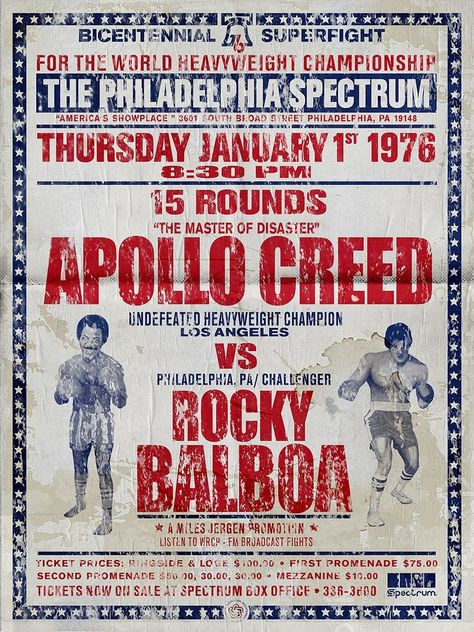 Philadelphia Spectrum Rocky Vs Apollo Creed boxing poster Rocky Balboa Poster, Rocky Poster, Rocky Film, Apollo Creed, Arte Pin Up, Boxing Posters, Rocky Balboa, Boys Bathroom, Vintage Box