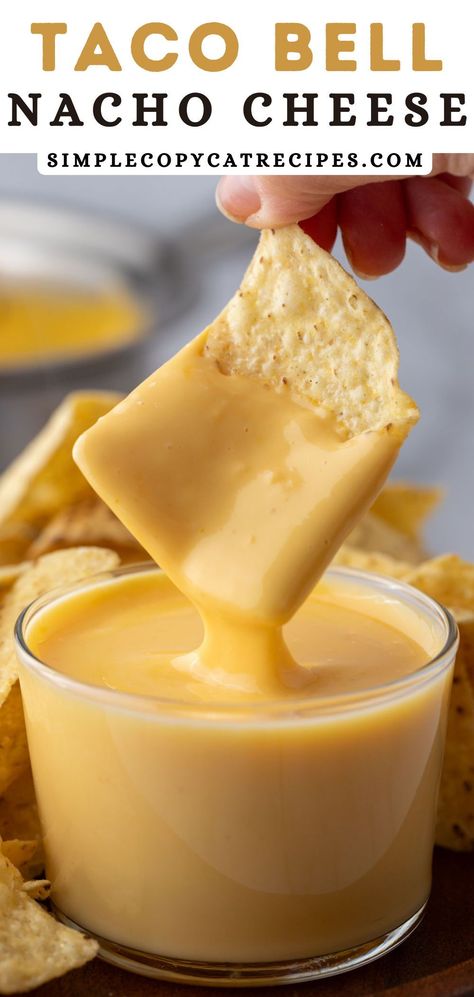 If you love the Taco Bell nacho cheese sauce that you get with a side of tortilla chips or even with those perfectly seasoned French fries, then I got you covered with a smooth and delicious cheesy dip that will remind you of that. This Taco Bell nacho cheese recipe only requires a handful of ingredients to make and will give you the best fast food cheese dip to satisfy that craving! Taco Bell Nachos Recipe, Best Cheese Sauce For Fries, Hand Food Recipes, The Best Nachos Recipes, Dipping Tacos Recipe, Fry Cheese Sauce, Best Homemade Nacho Cheese Sauce, Merkts Cheese Recipes, Copycat Taco Bell Cheese Sauce