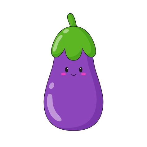 Cute Vegetables Drawing, Kawaii Veggies, Eggplant Drawing, Eggplant Illustration, Veggies Illustration, Niddle Punch, Painting Vegetables, Vegetables Drawing, Baby Elephant Cartoon