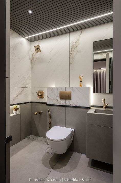 Sample Flat | The Interior Workshop Compact Toilet Design, Wash Room Tiles Design, Toilet Ceiling Design, Niche Design Wall Bathroom, Washroom Ceiling Design, Toilet Reference, Washroom Design Ideas, Niche Design Wall, Washroom Interior