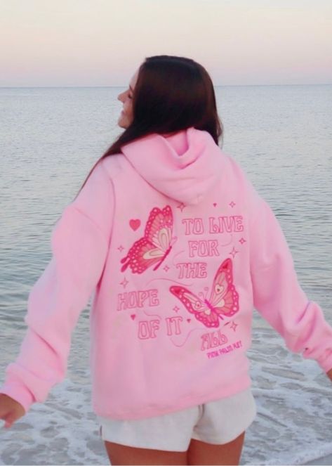 The "To Live For the Hope of it All" Oversized Hoodie is crafted from top-quality fabrics, while having an exquisite embroidery art of fine-detailed butterflies. The PPP palm embroidered above our hearts is a symbol of unity within the Pink Palm Puff community, reminding us all of the love we share. Puff Hoodie, Hawaii Hibiscus, Butterfly Graphic, Swim Sets, Lingerie Dress, The Hope, Oversized Hoodie, Pink Hoodie, Oversize Hoodie