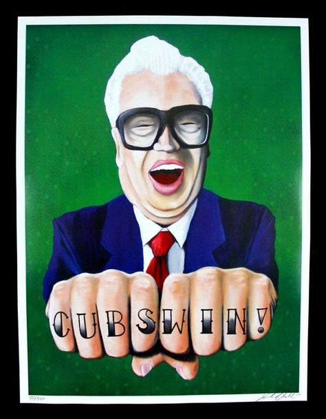 chicago cubs Harry Caray limited edition signed by jaredaubel, $65.00 Cubs Wallpaper, Baseball Tattoo, Chicago Cubs Fans, Chicago Print, Cubs Win, Sports Painting, Stickers Vintage, Number Art, Chicago Cubs Baseball