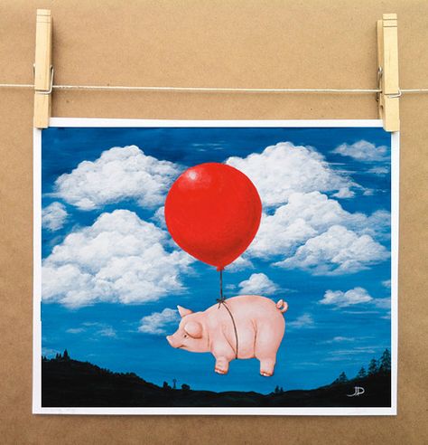 Flying Pig Painting, Flying Pigs Art, Pig Oil, Pig Tattoo, Flying Pigs, When Pigs Fly, Cubist Paintings, Pig Painting, Pig Crafts