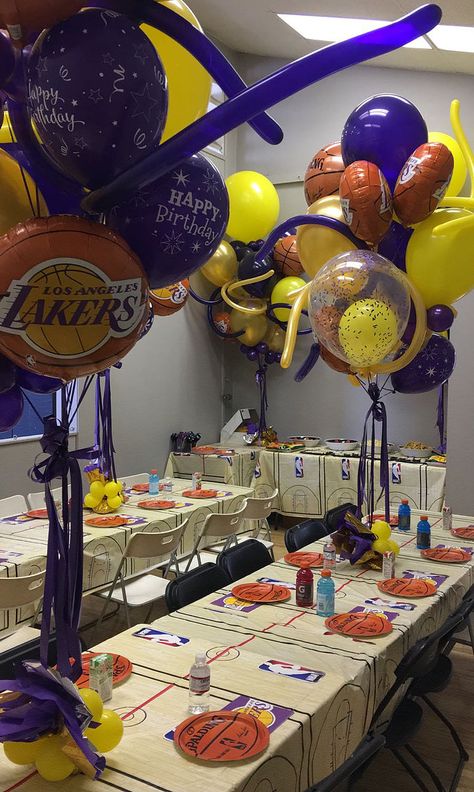 Kid's Birthday Party Basketball Nba Party Decorations, Lakers Birthday Party, Basketball Theme Birthday, Birthday Games For Adults, Y2k Party, Streamer Backdrop, Basketball Birthday Parties, Basketball Theme, Basketball Birthday