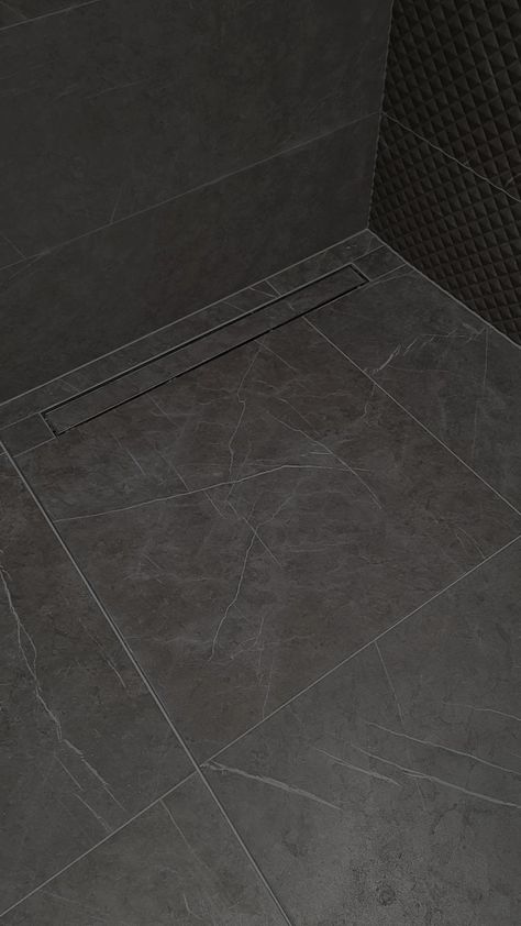 Dark bathroom shower, grey tiles Bathroom Grey Tiles, Bathroom Grey, Dark Bathroom, Shower Area, Dark Bathrooms, Grey Tiles, Bathroom Flooring, Bathroom Shower, Tile Bathroom