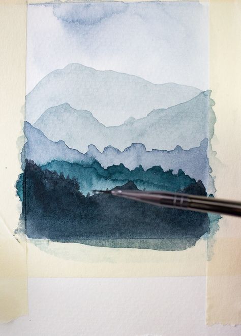 Watercolor Mountains Tutorial, Watercolors For Beginners, Paint Mountains, Watercolor Art For Beginners, Watercolor Art Diy, Abstract Watercolor Landscape, Art For Beginners, Watercolor Beginner, Watercolor Lessons