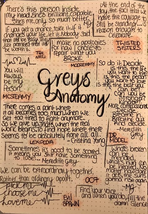 Greys anatomy quotes bullet journal Greys Anatomy Episodes, Greys Anatomy Funny, Grey Quotes, Greys Anatomy Characters, Greys Anatomy Memes, Derek Shepherd, Grey Anatomy Quotes, Grey's Anatomy Quotes, Anatomy Quote