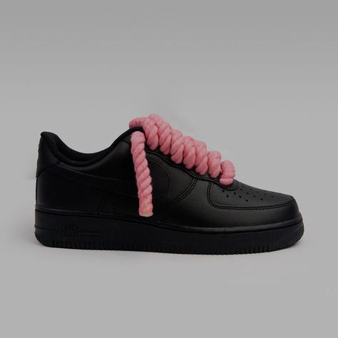 Black Nike Air Force 1, Laces Design, Black Nike Air Force, Black Force, Black Air Force 1, Pink Dip Dye, Nike Air Force 1 Custom, Air Force 1 Custom, Shoes Too Big