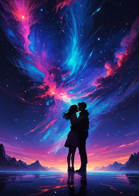 couple, love, hug, kissing, anime aesthetic, space aesthetic, spacecore aesthetic, space poster, space travel, space exploration, outer space, colorful, galaxy, universe, night, space wall art, nebula, Hugging Anime, Spacecore Aesthetic, Anime Aesthetic Wallpaper, Hugs And Kisses Couples, Transgressive Art, Colorful Galaxy, Poster Space, Space Aesthetic, Galaxy Universe