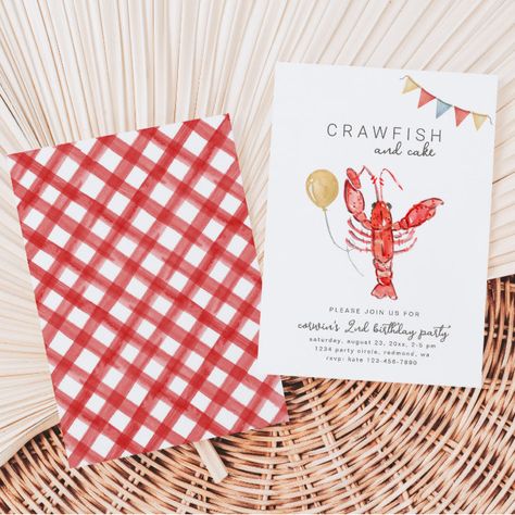 Crawfish Birthday Invitation | Crawfish Party - Birthday Invitation Crawfish Birthday Party Decorations, Pinch Me Im One Crawfish Birthday, Crawfish Boil Birthday Party, Crawfish Birthday, Crab Boil Party, Crawfish Party, Crawfish Boil, Baby Themes, First Birthday Invitations