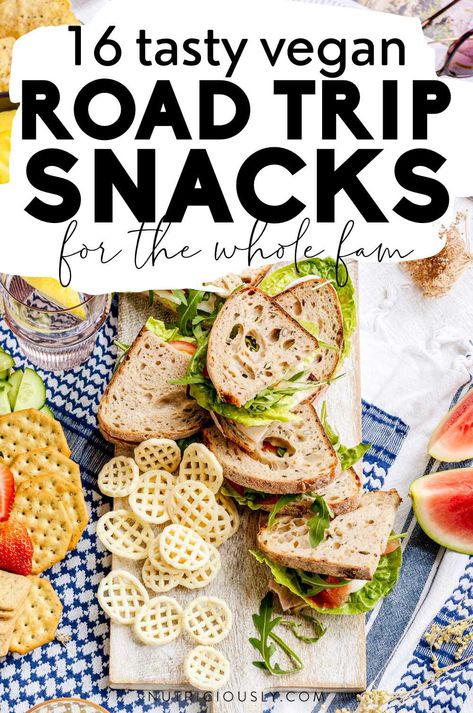 Whether you’re on a day trip or trekking across the country, these are your must-have sweet & savory vegan road trip snacks from popcorn to nuts, sandwiches, and smoothies. Great for meal prep and the whole family! Snacks Road Trip, Trip Snacks, Road Trip Food, Road Trip Snacks, Travel Snacks, Healthy Vegan Snacks, Savory Vegan, Vegan Travel, Healthy Snacks Easy