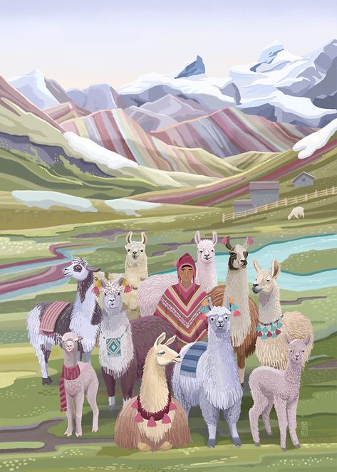 People In Nature, Llama Arts, Peruvian Art, Illustration Procreate, Bernard Shaw, Travel Illustration, Editorial Illustration, Watercolor Animals, Children Illustration