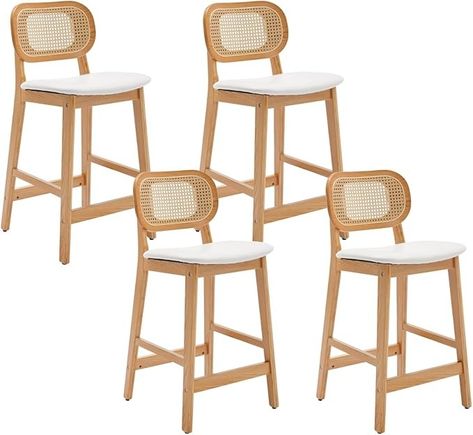 Amazon.com: Shunzhi Rattan Counter Height Bar Stools Set of 4 Wood Farmhouse Barstools with Cane Back Boho Sherpa Kitchen Island Chairs Upholstered Bar Chairs for Pub/Home Bar, 26Inch, Cream : Home & Kitchen Farmhouse Barstools, Chairs For Kitchen Island, Mid Century Bar Stools, Chaise Haute Bar, Breakfast Bar Chairs, Island Chairs, Leather Kitchen, Coffee Room, Farmhouse Kitchen Island