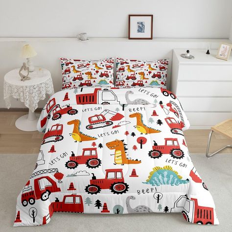 PRICES MAY VARY. Unique Designs: We use digital printing technology to create exquisite designs for our comforters; whether you're looking for modern geometric shapes, sports theme, western theme, or animal inspired designs, you will find a unique bedding set here Size: Twin size includes 1 comforter 68"x90", 1 pillowcase 20"x30"; full size includes 1 comforter 79"x90", 2 pillowcases 20"x30"; queen size includes 1 comforter 90"x90", 2 pillowcase 20"x30"; king size includes 1 comforter 104"x90", Vehicle Bedroom, Truck Bedroom, Red Duvet, Kids Construction, Unique Bedding Sets, Construction For Kids, Unique Bedding, Set Bedroom, Western Theme