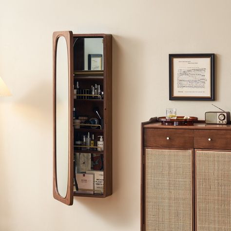 Dressing Cabinet With Mirror, Mirror Storage Full Length, Mirror With Storage Full Length, Full Length Mirror With Storage, Graceful Aesthetic, Mirror With Storage, Dressing Unit, Organised Storage, Kitchen Wall Storage