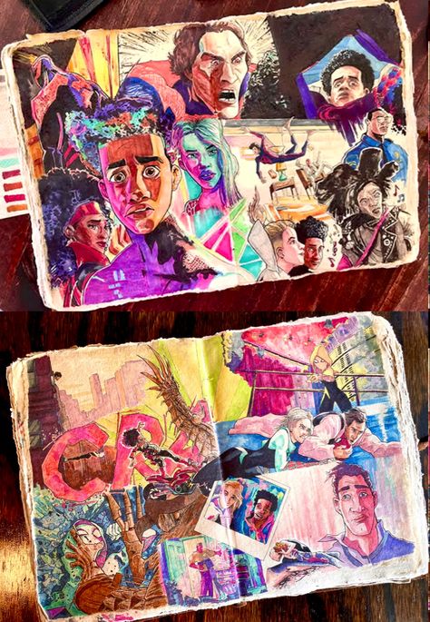 Sketchbook Marker Art, Sketch Book Ideas Marker, Spider Man Across The Spider Verse Art Style, Into The Spiderverse Art Book, Spiderman Across The Spider Verse Art Style, Into The Spiderverse Sketchbook, Spiderverse Sketchbook Page, Spiderverse Art Book, Sketchbook Marker Drawings