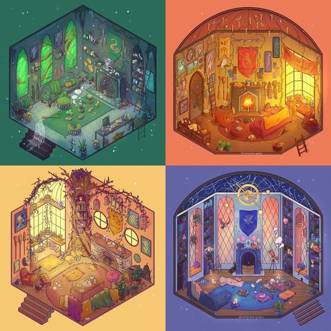 Hogwarts houses common rooms! 🐍🦁🦡🦅 Which house design is your favorite? I completely forgot to post these all next to each other so here… Hogwarts Houses Common Rooms, Hogwarts Common Rooms, Fanart Harry Potter, Meme Harry Potter, Hery Potter, Stile Harry Potter, Cute Harry Potter, Potters House, Buku Harry Potter