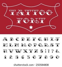 Traditional Tattoo Alphabet, Traditional Tattoo Writing, Traditional Tattoo Script, Traditional Tattoo Vector, American Style Tattoo, Tattoo Alphabet, Tattoo Font Styles, Number Tattoo Fonts, Tattoo Lettering Alphabet