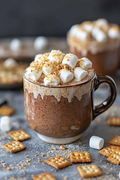 Boozy S’mores Hot Cocoa Smores Hot Cocoa, Holiday Hot Drinks, Spiked Hot Chocolate Recipe, Smores Hot Chocolate, Hot Chocolate Cocktail, Boozy Hot Chocolate, Spiked Hot Chocolate, Hot Cocoa Mix, Boozy Drinks