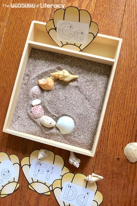 Shells Preschool Activities, Ocean Centers Preschool, Under The Sea Kindergarten Activities, Ocean Literacy Activities, Sea Kindergarten, Sea Animals Preschool, Ocean Activities Preschool, Ocean Alphabet, Sensory Writing